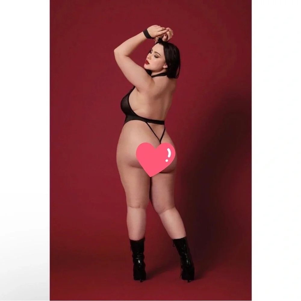 Dreamgirl Black Strappy Mesh Teddy Plus Size‎ Queen w Wrist Restraints